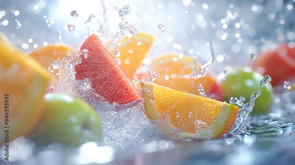 Citrus Fruit Slices Splashing in Water Citrus Fruit Slices Splashing in Water