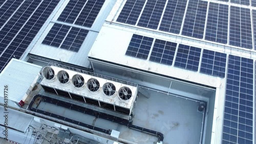 Solar Panels Installed on Building Roofs to Generate Electricity and Reduce Costs, Sustainable Energy Solution, Sunlight-Powered Electricity, Renewable Energy Technology, Eco-Friendly Power, Green Bui