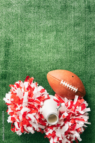 Sports: Cheerleader Megaphone And Poms With Football