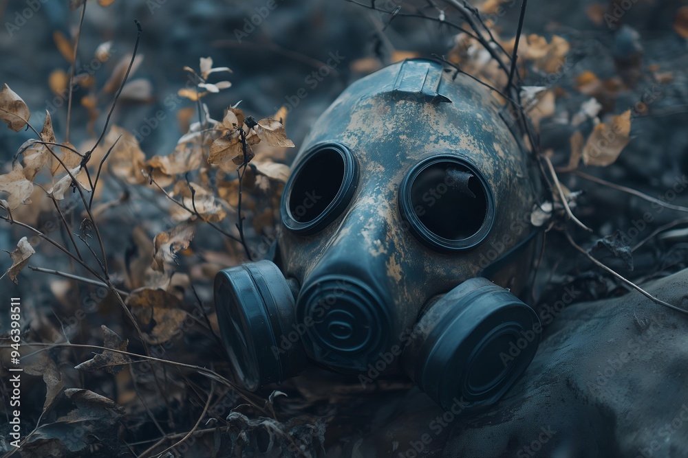 abandoned hazard gas mask on burnt background abandoned hazard gas mask on burnt background