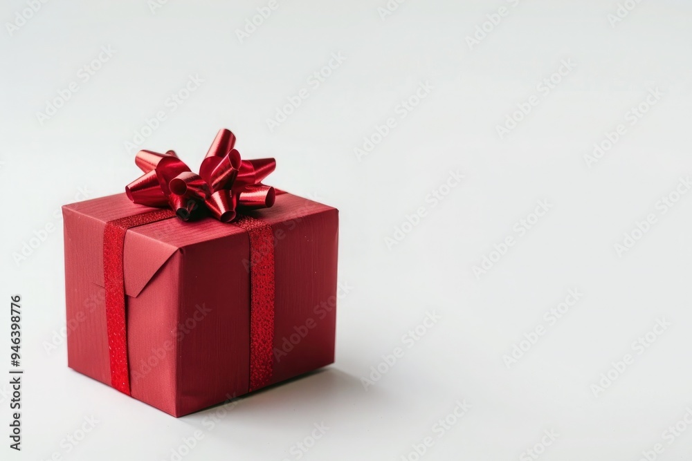 Red Gift Box with Ribbon on White Background Red Gift Box with Ribbon on White Background