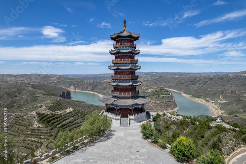 view of landscape of qiankun bay of river huang he in shanxi