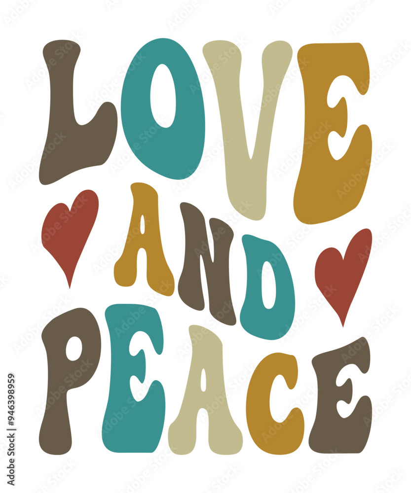 LOVE and PEACE groovy, wavy, hippie, svg, t-shirt, design LOVE and PEACE groovy, wavy, hippie, svg, t-shirt, design
