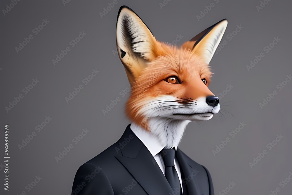 Fototapeta premium High-fashion fox in tailored Italian suit with stylish tie, showcasing luxury