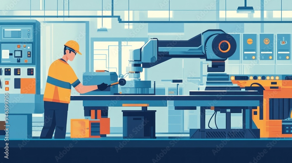 Industrial Automation: A Worker and a Robot Collaborate Industrial Automation: A Worker and a Robot Collaborate
