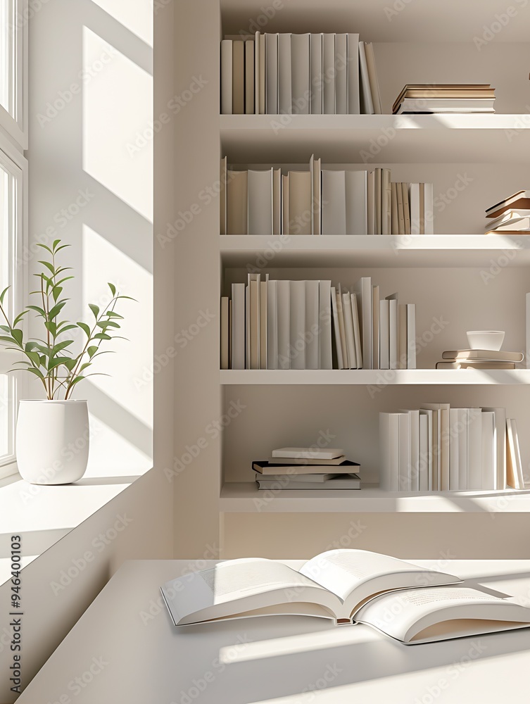 white desk, on which lies a gently opened book. : Generative AI white desk, on which lies a gently opened book. : Generative AI