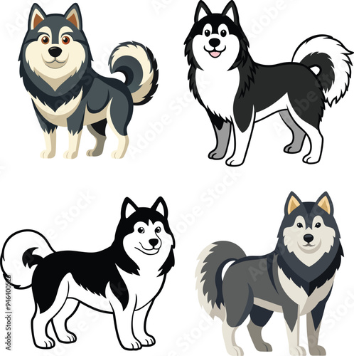 Alaskan Malamute Dog  Vector, Clipart Set,  easy to edit and multiple uses. 