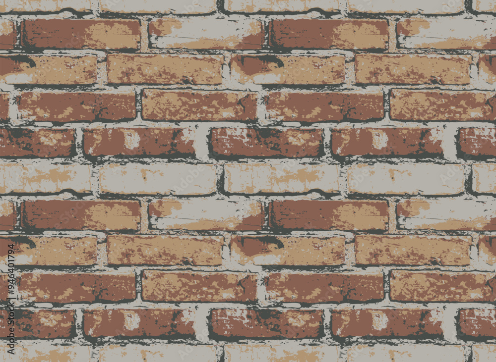 Seamless pattern with old worn brick wall. A grunge-style vector texture with horizontal brown brickwork. The repeating background is suitable for wallpaper, wrapping paper, textiles Seamless pattern with old worn brick wall. A grunge-style vector texture with horizontal brown brickwork. The repeating background is suitable for wallpaper, wrapping paper, textiles