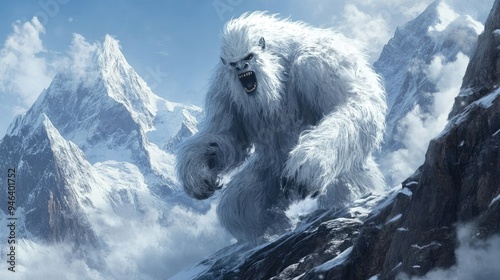 A Yeti Roars on a Snowy Mountaintop photo