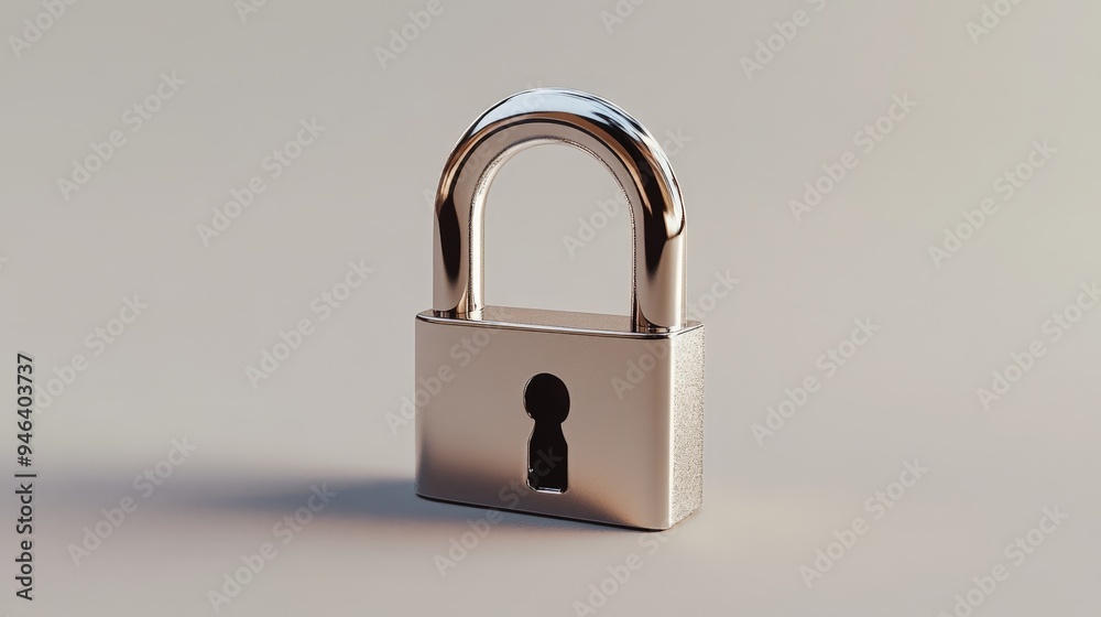 Naklejka premium A close-up of a metallic lock on a plain, neutral background, highlighting the strength and simplicity of secure design.