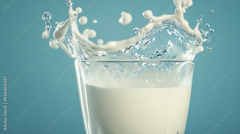 A glass of yogurt with a thick splash, creating ripples and bubbles. A glass of yogurt with a thick splash, creating ripples and bubbles.