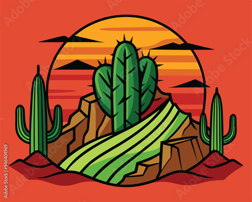 cactus and mountains t-shirt design vector illustration