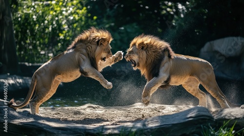 Two Lions Fighting