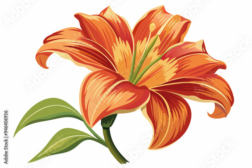 Daylily flower, watercolor clipart illustration with isolated background. 