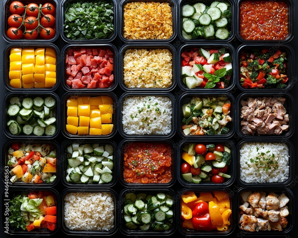 A TopDown View of a Meal Prep Container Filled with Various Foods Rice Vegetables and Meat 178 characters A TopDown View of a Meal Prep Container Filled with Various Foods Rice Vegetables and Meat 178 characters