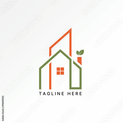 Logo design graphic concept abstract creative premium vector stock simple line building reusable leaves. Related green house environmentally friendly