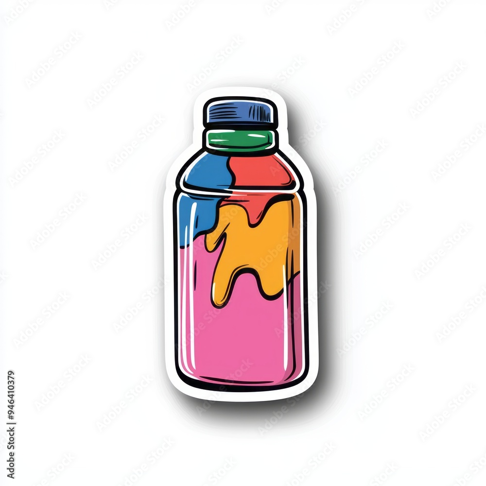 Colorful paint bottle spilling vibrant hues in a creative art setting Colorful paint bottle spilling vibrant hues in a creative art setting