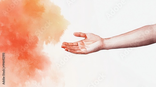 Leader extending a hand to help, soft and empathetic expression, warm background, Watercolor style photo