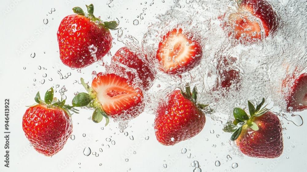 Strawberries Splashing in Water with Bubbles Strawberries Splashing in Water with Bubbles