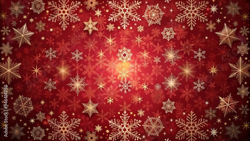 Elegant Snowflake Illustration on Rich Red Backdrop, Perfect for Holiday Greeting Cards