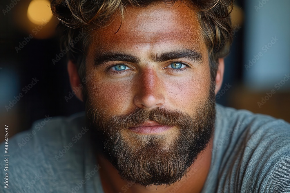 portrait of a ruggedly handsome young man with a full beard confident pose and intense gaze natural lighting accentuates his chiseled features embodies modern masculinity and hipster style portrait of a ruggedly handsome young man with a full beard confident pose and intense gaze natural lighting accentuates his chiseled features embodies modern masculinity and hipster style