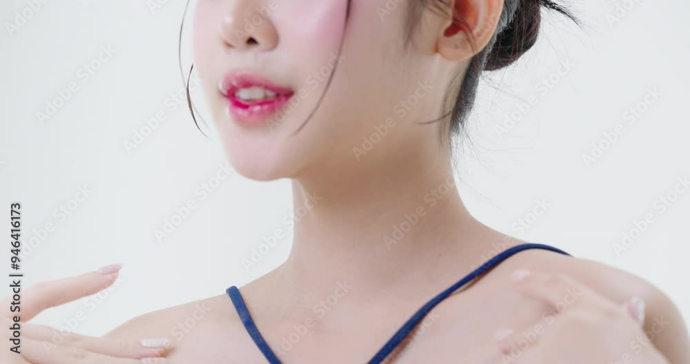 Close up portrait beautiful young Asian woman with healthy facial skin isolated over white background. Close up portrait beautiful young Asian woman with healthy facial skin isolated over white background.