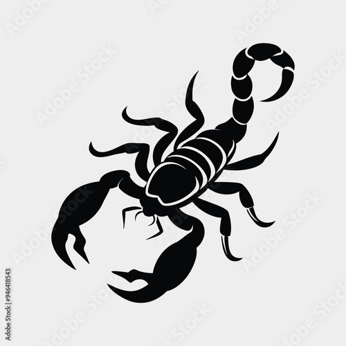 Vector silhouette of a scorpion in a danger pose, detailed and dramatic illustration.