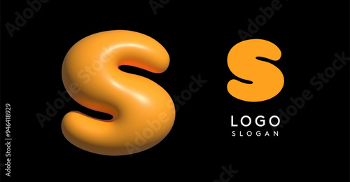 Inflatable letter S appealing 3D logo, glossy shiny bubble logotype for education and childish poster design, U2K brand identity, tech startup, eye-catching typographic. Vector illustration
