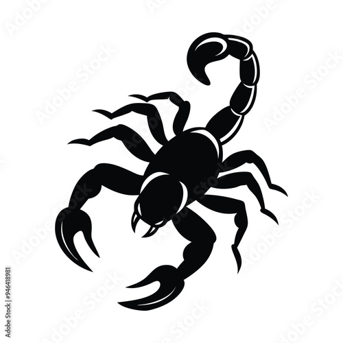 Vector silhouette of a scorpion in a danger pose, detailed and dramatic illustration.