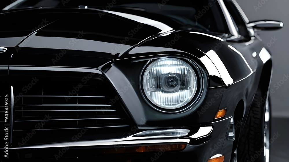 Close-Up of Sleek black shinny Car Headlights Close-Up of Sleek black shinny Car Headlights