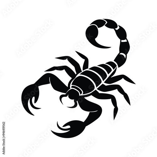 Vector silhouette of a scorpion in a danger pose, detailed and dramatic illustration.