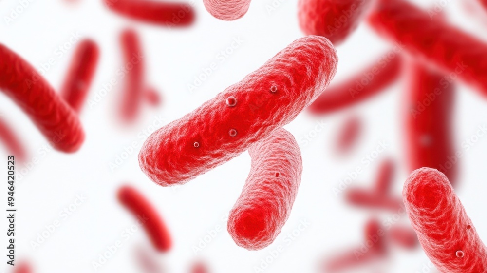 Fototapeta premium Sepsis bacteria spreading through bloodstream, medical illustration, hyper-realistic, high detail, clinical concept, isolated on white background