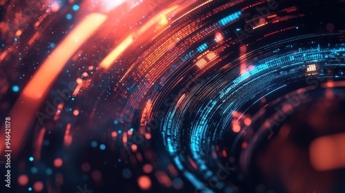 Abstract Digital Data Stream with Red and Blue Lights