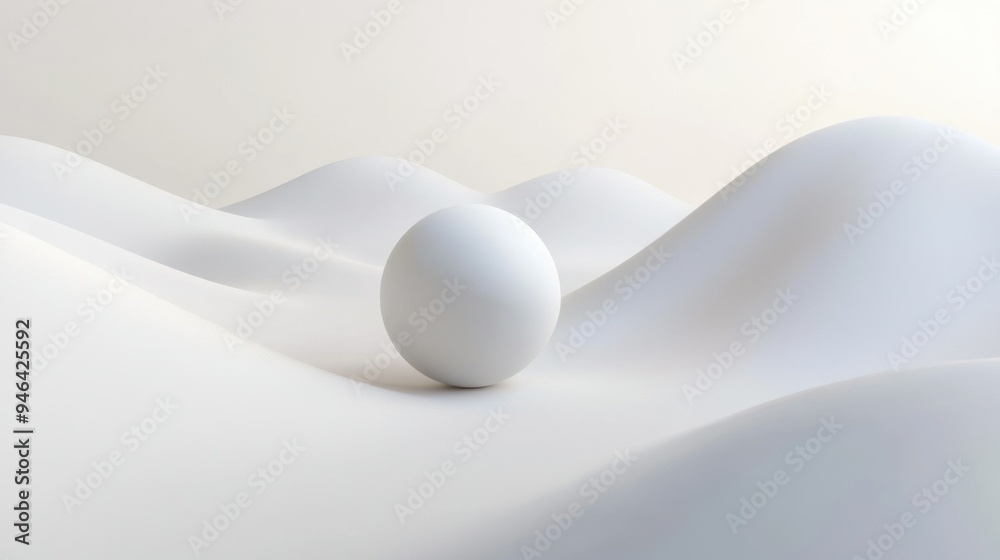 A Single White Sphere Resting on a White, Wavy Surface