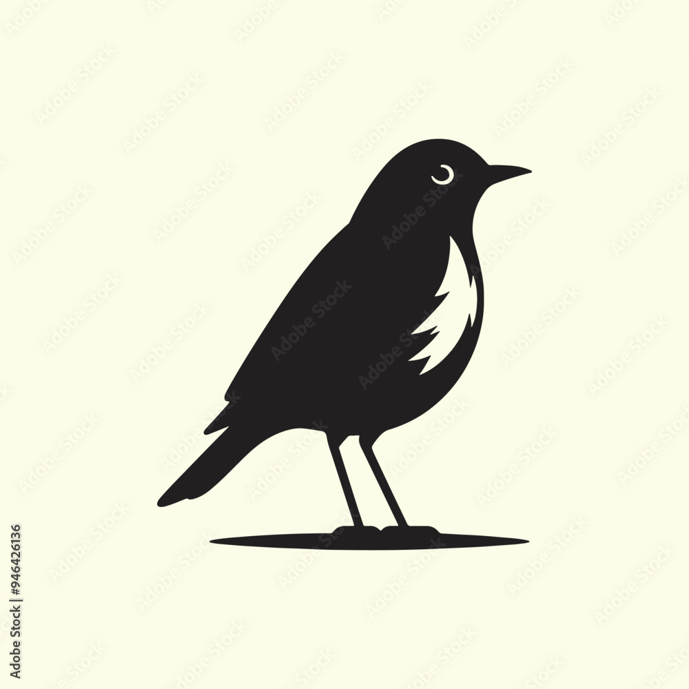 Obraz premium Black Silhouette of an American Robin Bird - Vector Illustration with Transparent Background