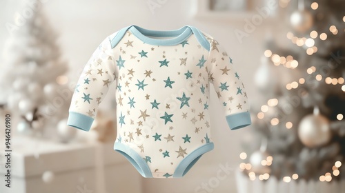 Charming baby onesie featuring a star pattern, ideal for newborn fashion and cozy moments during festive celebrations.