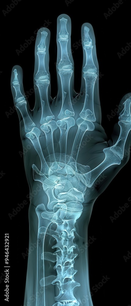 Closeup Xray image showcasing the detailed structure of the human hand ...