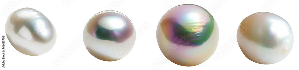 Pearls of Elegance: A collection of four pristine pearls, each showcasing a subtle variation in color and sheen. The pearls are arranged in a row, demonstrating their beauty and elegance. Pearls of Elegance: A collection of four pristine pearls, each showcasing a subtle variation in color and sheen. The pearls are arranged in a row, demonstrating their beauty and elegance.