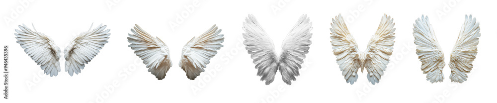 Naklejka premium Set of white angel wings on transparent background