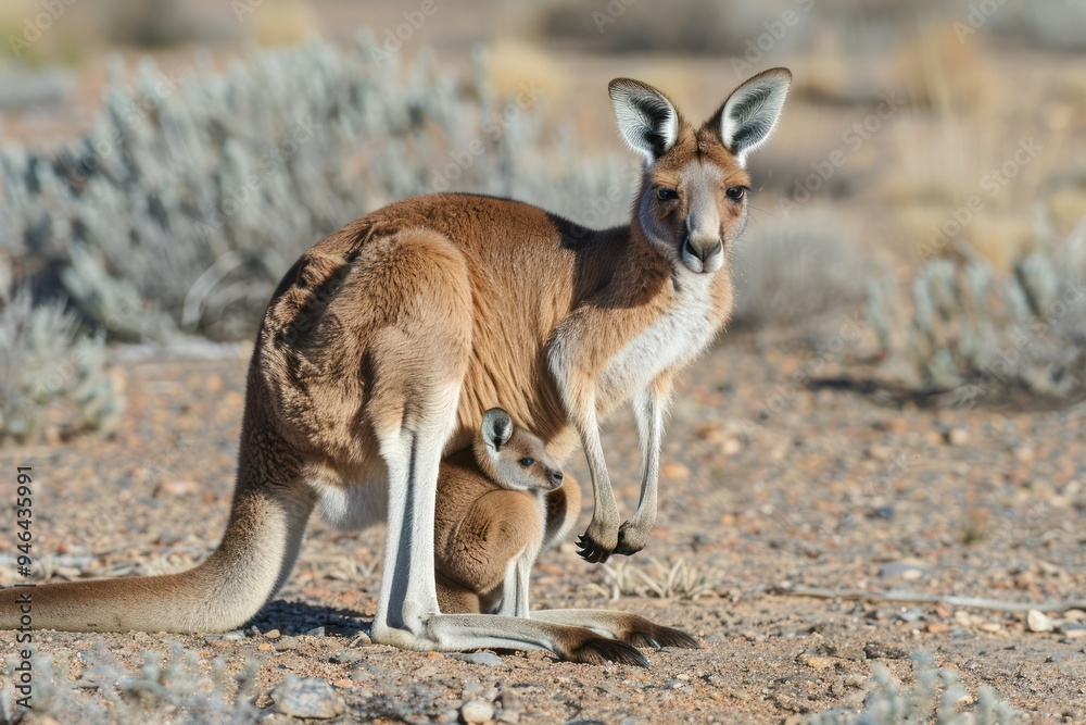 Kangaroo Mother and Joey in the Australian Outback Kangaroo Mother and Joey in the Australian Outback