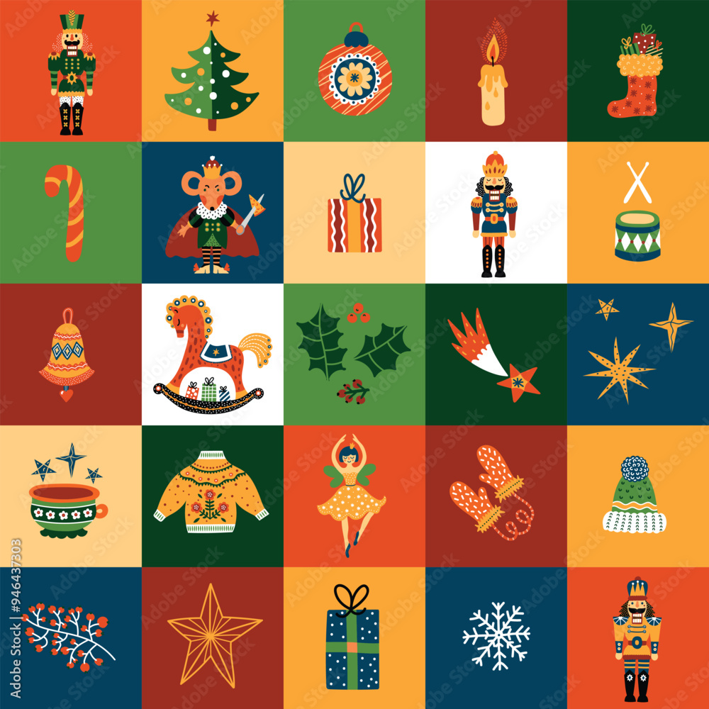Fototapeta premium Cute Christmas vector seamless Nutcracker pattern. Can be used for wallpaper, pattern fills, web page background, surface textures.