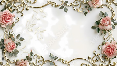 An elegant golden ornate frame with delicate roses suitable for luxury invitations and decor.