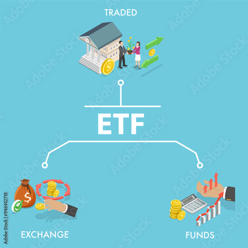 3D Isometric Flat Vector Illustration of Exchange Traded Funds, Concept of ETF, Stock Market Investment