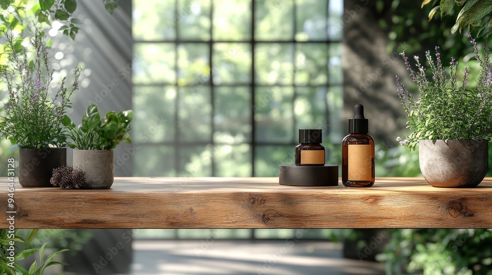 Natural Beauty Products Display on Wooden Table Natural Beauty Products Display on Wooden Table