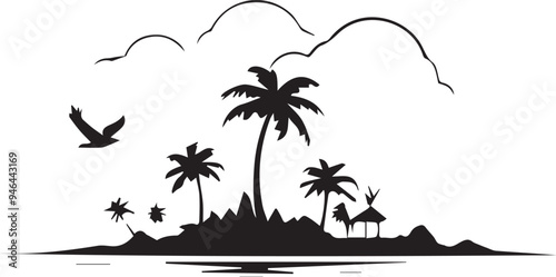 Vector image of a tropical resort vacation island on a white background