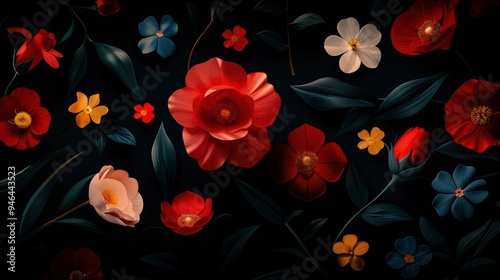 Wallpaper Mural Vibrant Floral Pattern on Dark Background Torontodigital.ca