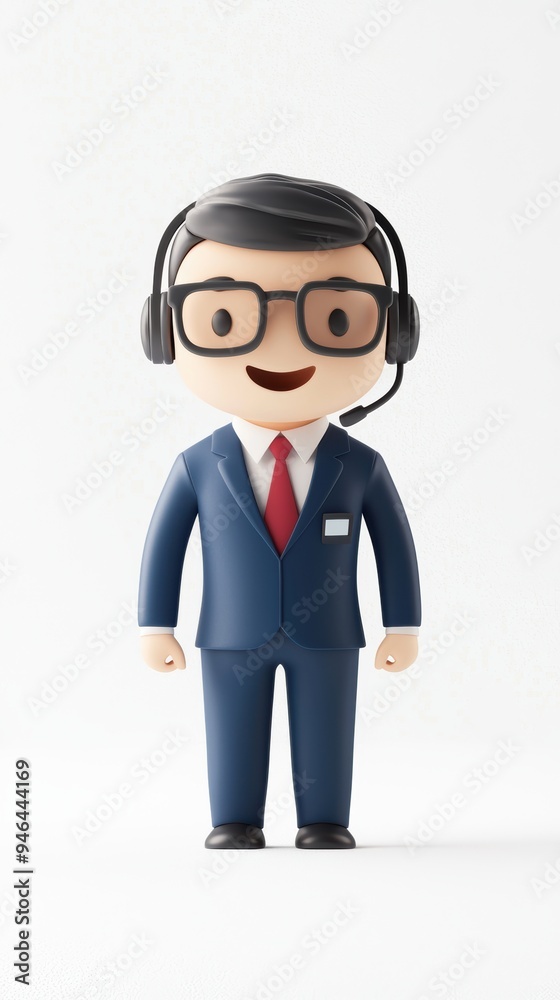 Businessman with a headset, customer service role, 3D character illustration