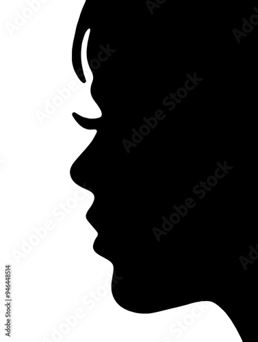 A young boy or girl head profile silhouette in black isolated on a white background