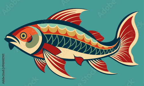 Download Fish In Vintage Japanese Style Vector Illustration Svg File For Design.