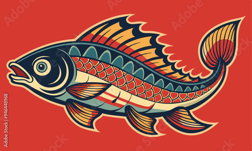 Download Fish In Vintage Japanese Style Vector Illustration Svg File For Design.